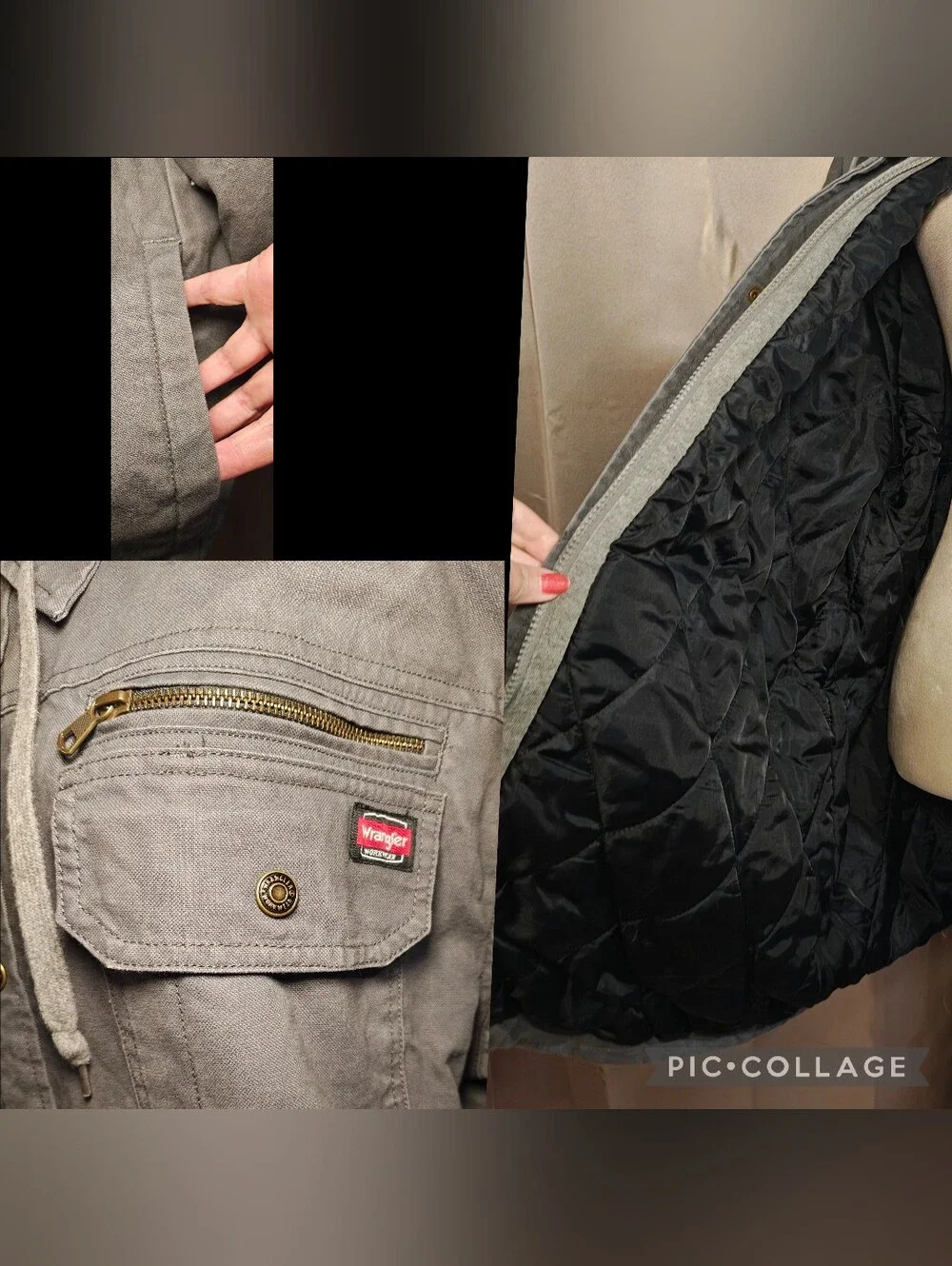 🖤Vintage Wrangler Workwear Grey Hooded Duck Canvas Heavy Duty Utility Jacket🩶
